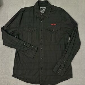Affliction Black Long Sleeve Button Up Shirt Mens XL Slim Fit